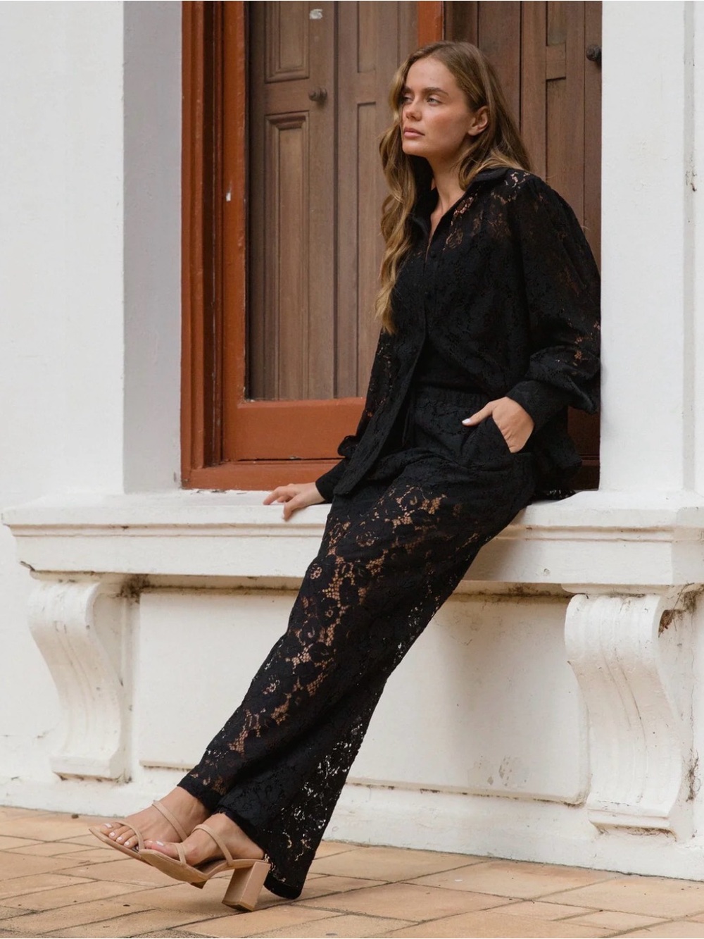 White/Closet Elements Black Lace Pants